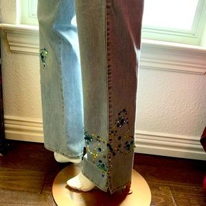 New retail $990 Neiman Marcus St John couture jeans rhinestones blue butterfly